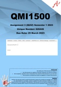 QMI1500 Assignment 3 (QUIZ) Semester 1 2023  (626446)