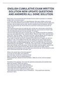 ENGLISH CUMULATIVE EXAM WRITTEN SOLUTION NEW UPDATE QUESTIONS AND ANSWERS ALL DONE SOLUTION