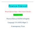 Pearson Edexcel Merged Question Paper + Mark Scheme (Results) Summer 2022 Pearson Edexcel GCSE In English Language 2.0 (1EN2) Paper 2: Contemporary Texts