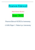 Pearson Edexcel Mark Scheme (Results) June 2022 Pearson Edexcel GCSE In Astronomy (1AS0) Paper 1: Naked eye Astronomy