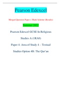 Pearson Edexcel Merged Question Paper + Mark Scheme (Results) Summer 2022 Pearson Edexcel GCSE In Religious Studies A (1RA0) Paper 4: Area of Study 4 – Textual Studies Option 4B: The Qur’an