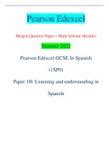 Pearson Edexcel Merged Question Paper + Mark Scheme (Results) Summer 2022 Pearson Edexcel GCSE In Spanish (1SP0) Paper 1H: Listening and understanding in Spanish