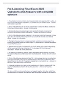 Pre-Licensing Final Exam 2023 Questions and Answers with complete solution