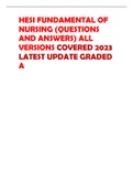 HESI FUNDAMENTAL OF  NURSING &lpar;QUESTIONS  AND ANSWERS&rpar; ALL  VERSIONS COVERED 2023  LATEST UPDATE GRADED  A