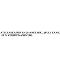 ATI LEADERSHIP RN 2019 RETAKE 2 (FULL EXAM) 100 % VERIFIED ANSWERS.