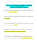 Practice Certification Exam for Water Treatment Already Passed