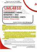 LML4810 ASSIGNMENT 1 MEMO - SEMESTER 1 - 2023 - UNISA - (DETAILED ANSWERS WITH FOOTNOTES - DISTINCTION GUARANTEED)