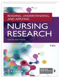 TEST BANK; READING, UNDERSTANDING AND APPLYING NURSING RESEARCH 6TH EDITION FAIN ALL CHAPTERS INCLUDED COMPLETE GUIDE.