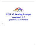 HESI A2 Reading Passages Versions 1 & 2 (QUESTIONS AND ANSWERS)
