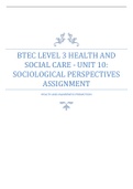 BTEC LEVEL 3 HEALTH AND SOCIAL CARE - UNIT 10: SOCIOLOGICAL PERSPECTIVES ASSIGNMENT