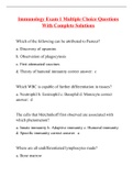 Immunology Exam 1 Multiple Choice Questions With Complete Solutions