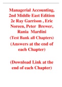 Managerial Accounting, 2nd Middle East Edition 2e Ray Garrison , Eric  Noreen, Peter  Brewer, Rania  Mardini (Test Bank)