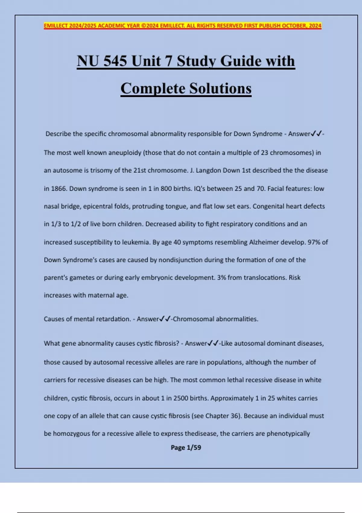 NU 545 Unit 7 Study Guide with Complete Solutions - 2024/2025 - Stuvia US