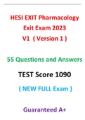 HESI EXIT Pharmacology Exit Exam 2023  V1  ( Version 1 )  55 Questions and Answers ( NEW FULL Exam ) Guaranteed A+