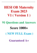 HESI OB Maternity Exam 2023  V1 ( Version 1 )  91 Questions and Answers ( NEW FULL Exam ) Guaranteed A+