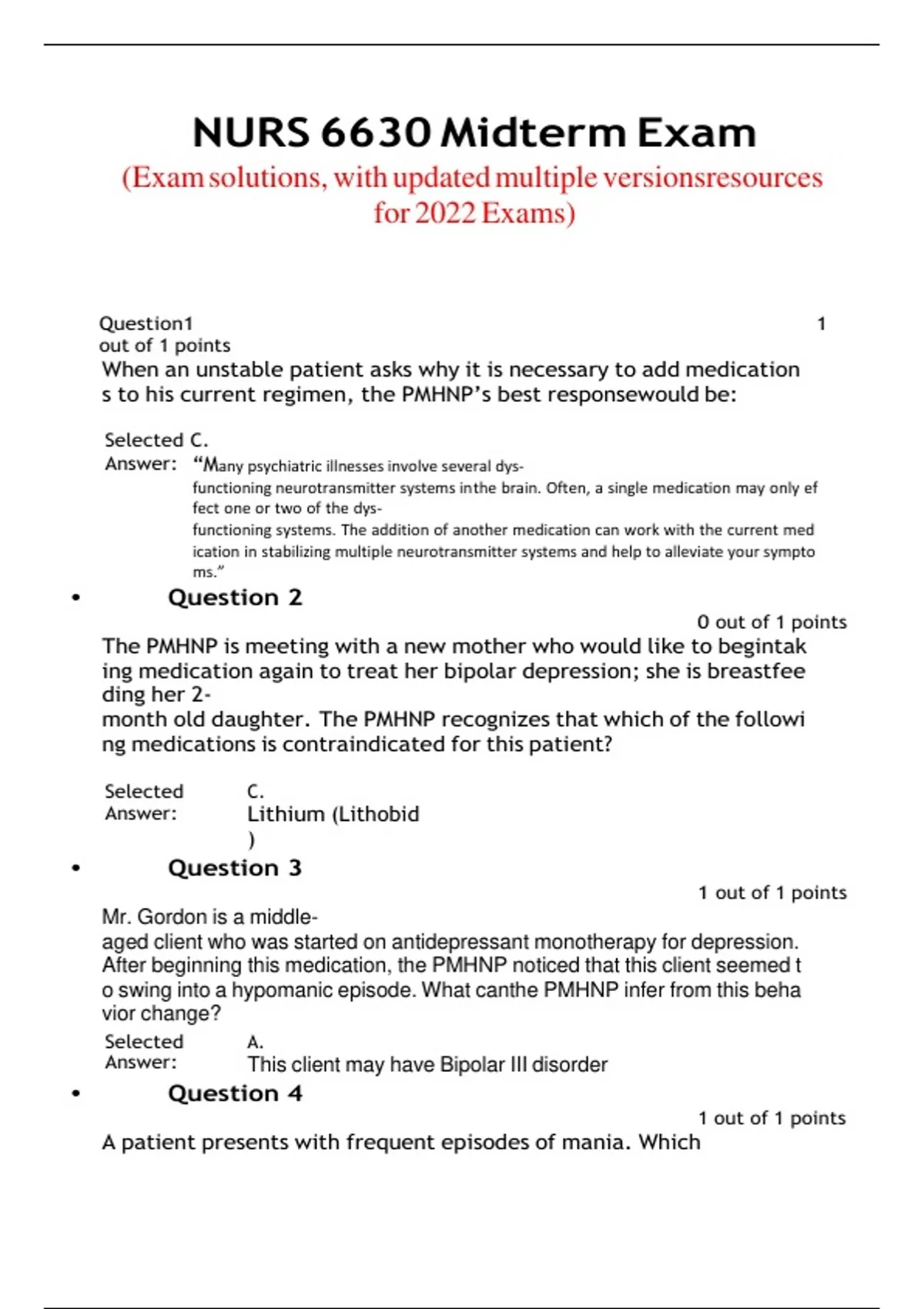 NURS 6630 MIDTERM EXAM (2024) WALDEN UNIVERSITY REAL ACTUAL CORRECT ...