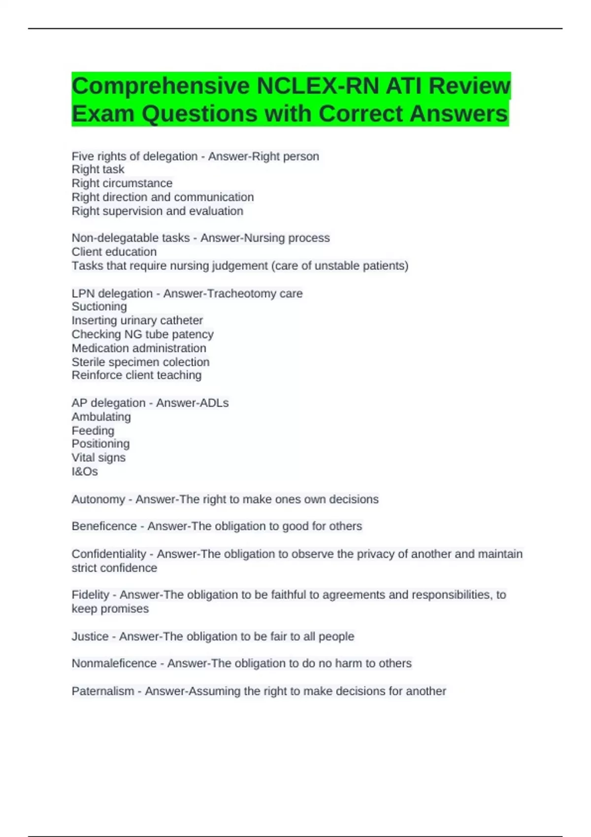 Comprehensive NCLEX-RN ATI Review Exam Questions with Correct Answers ...
