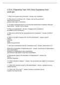 U&period;S&period;A&period; Citizenship Test &lpar;100 Civics Questions&rpar; from uscis&period;gov