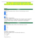 ATI TEAS 7 MATH EXAM QUESTIONS AND  SOLUTION (30 QUESTIONS) 2023-2024/A GRADE