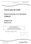 Tutorial Letter 301/4/2020 General tutorial letter to all LLB Students LLBALLF College of Law School of Law