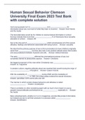 Human Sexual Behavior Clemson University Final Exam 2023 Test Bank with complete solution