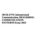 SPCH 277N: Interpersonal Communication, DESCRIBING COMMUNICATION PATTERNS Essay 2023