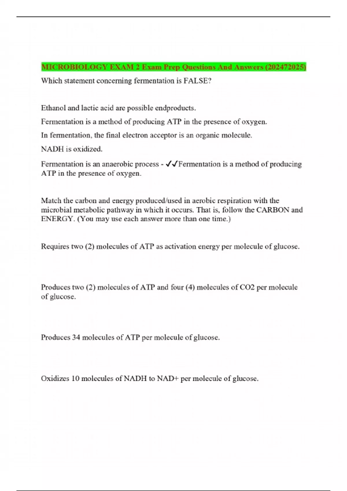 MICROBIOLOGY EXAM 2 Exam Prep Questions And Answers () - Microbiology ...