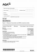 AQA GCSE BUSINESS PAPER 1 QUESTION PAPER 2024 &lpar;8132&sol;1&colon; Influences of operations and HRM on business activity &rpar;