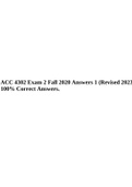 ACC 4302 Exam 2 Fall 2020 Answers 1 (Revised 2023) 100% Correct Answers & ACC 4302 Exam 2 Questions and Answers With Rationale 2022/2023.