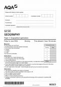 AQA GCSE GEOGRAPHY PAPER 3 QUESTION PAPER 2024 &lpar;8035&sol;3&colon; Geographical applications&rpar;