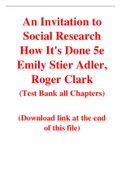 An Invitation to Social Research How It's Done 5e Emily Stier Adler, Roger Clark (Test Bank)