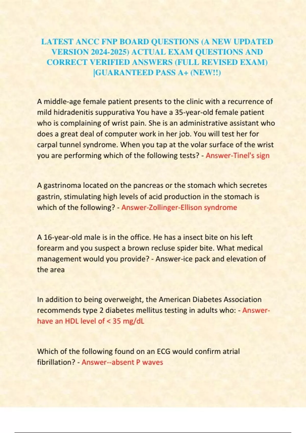 LATEST ANCC FNP BOARD QUESTIONS (A NEW UPDATED VERSION ) ACTUAL EXAM ...