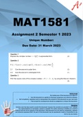 MAT1581 Assignment 2 Semester 1 2023 