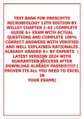 TEST BANK FOR PRESCOTTS MICROBIOLOGY 12TH EDITION BY WILLEY CHAPTER 1-43 &vert;COMPLETE GUIDE A&plus; EXAM WITH ACTUAL QUESTIONS AND COMPLETE 100&percnt; CORRECT ANSWERS WITH VERIFIED AND WELL EXPLAINED RATIONALES ALREADY GRADED A&plus; BY EXPERTS  &vert; LATEST VERSION 2024 WITH G