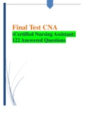 Final Test CNA (Certified Nursing Assistant) 122 Answered Questions
