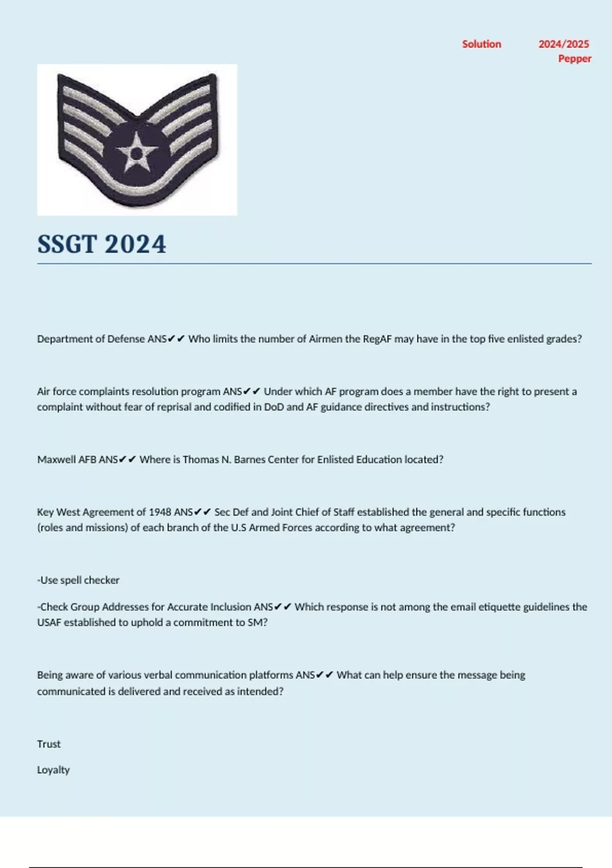 SSGT 2024 Questions and answers SSgt Stuvia US
