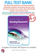 Test Bank For Essentials of Nursing Research: Appraising Evidence for Nursing Practice 10th Edition By Denise Polit; Cheryl Beck 9781975141851 Chapter 1-18 Complete Guide .