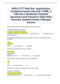 WGU C777 Web Dev&period; Applications Combined Version with Unit 1 HTML&comma; 2 CSS and 3 JavaScript &lpar;Testwith  Questions and Answers&rpar; &lpar;2023-2024 Recently Updated Exam&rpar; 4 Merged  Version