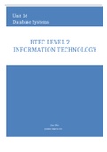 BTEC Level 2 Information Technology Unit 16 Database System distinction example