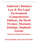 Anderson's Business Law & The Legal Environment (Comprehensive Edition), 24e David Twomey, Marianne Jennings, Stephanie Greene (Solution Manual)