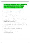 Giant Eagle Pharmacy Tech Certification Exam Questions with 100&percnt; Correct Answers &vert; Verified &vert; Latest Update