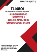 TLI4801 (Techniques In Trial And Litigation) Solutions for Assignment 2 (Semester 1, 2023) #646110  