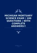MICHIGAN MORTUARY SCIENCE EXAM &vert; 100 QUESTIONS &vert; WITH COMPLETE ANSWERS&excl;&excl;