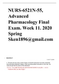 NURS-6521N-55&comma;  Advanced  Pharmacology Final  Exam&period; Week 11&period; 2020 Spring &period;VERIFIED