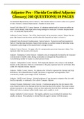 Adjuster Pro - Florida Certified Adjuster Glossary&vert; 260 QUESTIONS&vert; 19 PAGES