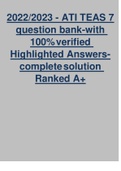 2022&sol;2023 - ATI TEAS 7 question bank-with 100&percnt; verified Highlighted Answers-complete solution Ranked A&plus;