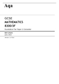 Aqa GCSE MATHEMATICS  &lpar;8300&sol;3F&rpar;  Foundation Tier Paper 3 Calculator Mark Scheme June 2022 100&percnt; Verified&period;