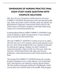 DIMENSIONS OF NURSING PRACTICE FINAL EXAM STUDY GUIDE QUESTIONS WITH COMPLETE SOLUTIONS