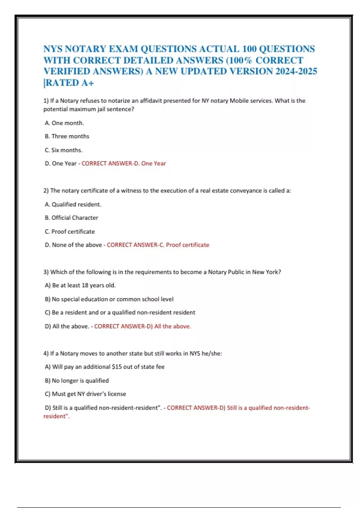 NYS NOTARY EXAM QUESTIONS ACTUAL 100 QUESTIONS WITH CORRECT DETAILED nys-notary-exam-questions-actual-100-questions-with-correct-detailed