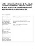 ATI RN MENTAL HEALTH CMS&sol;MENTAL HEALTH CMS 2 LATEST VERSIONS &lpar;VERSION A AND B&rpar; NEWEST 2024 ACTUAL EXAM COMPLETE 200 QUESTIONS AND CORRECT ANSWERS